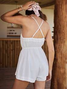 Lullawish Bộ áo liền quần phong cách Bohemian Boho, chất liệu 100% cotton, kiểu dáng thường ngày, thích hợp cho kỳ nghỉ của nữ. - trắng - Xem 2