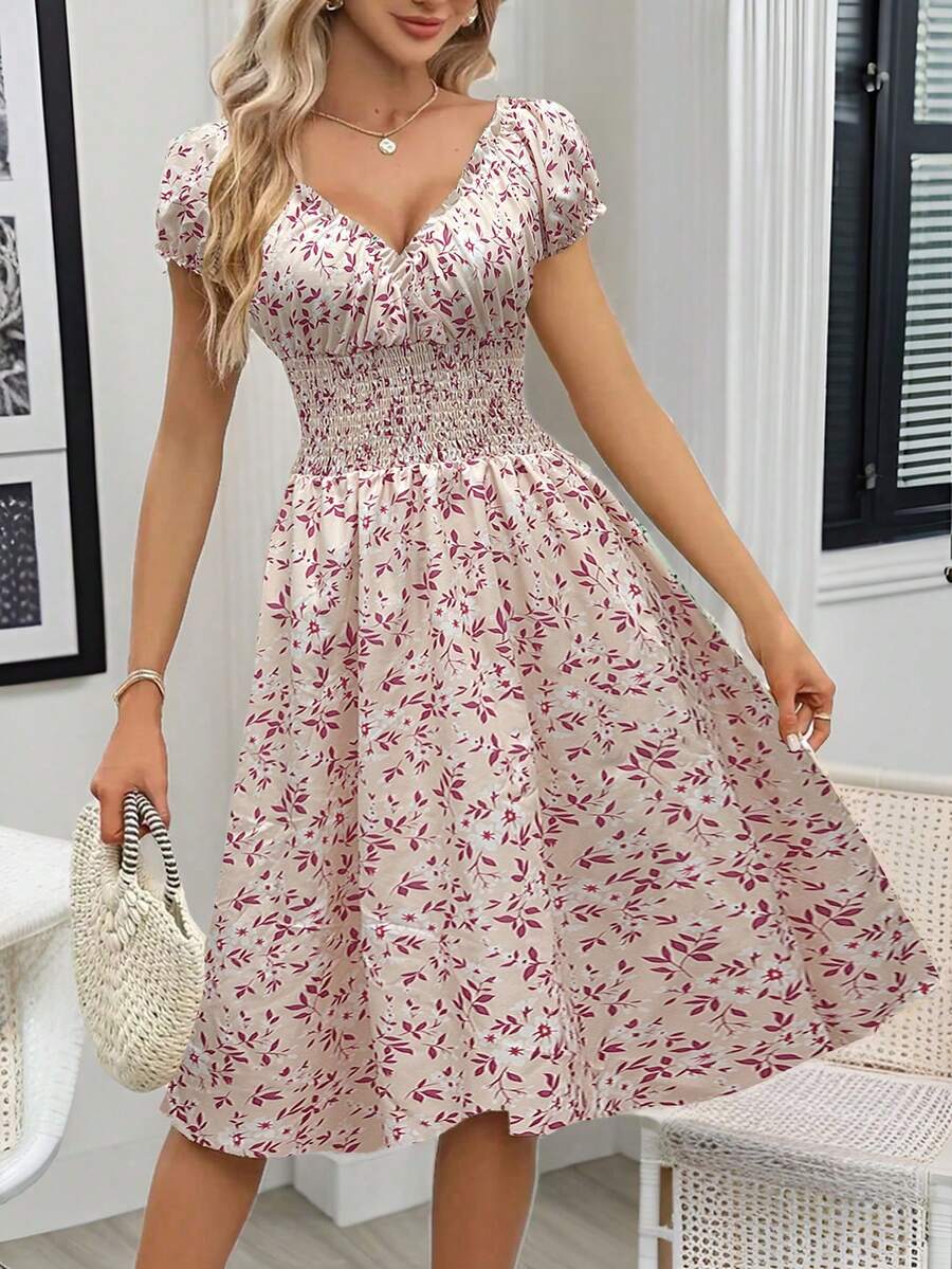 Breezaya Đầm Maxi Buộc Eo Cổ Chữ V Họa Tiết Hoa Ditsy Cho Nữ Trang Phục Nữ - Màu tím - Xem 1