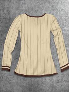 Attitoon Áo thun nữ tay dài cổ chữ V kẻ sọc màu be và nâu, chất liệu jersey, in hình ngựa Boston Pony – Phong cách thể thao, tập luyện, punk, hip-hop, streetwear Y2K, retro vintage, hoàn hảo cho mùa tựu trường, trang phục thường ngày mùa hè và mùa thu, trang phục thi đấu, phong cách thời trang cốt lõi. - trắng - Xem 6