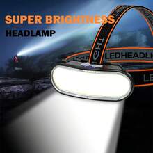 1 قطعة مصباح رأس LED COB قابل للشحن، مصباح رأس يدوي للصيد والتخييم، فانوس رأس LED، مصباح رأس مدمج البطارية للتخييم الليلي والصيد والعمل والصيد والركض - اسود - مشاهدة 1