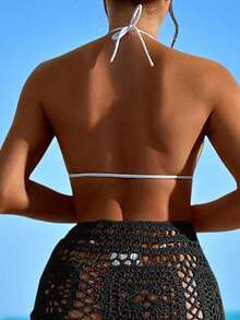 Swim Vcay Women's Solid Color Hollow Tassel Hem Cover Up Dress, Vacation - Black - View 2