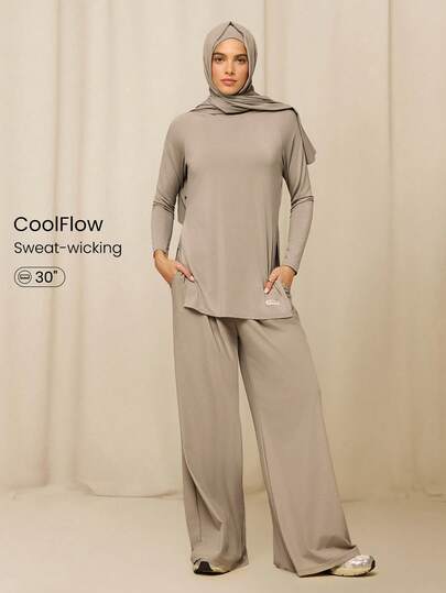 GLOWMODE Modest 1PC All-Day Ease Cooling Quick-Dry Sun Protection Adjustable Drawstring Waist Slip Pockets Wide-Leg Pants Training Running Workout Gym Daily