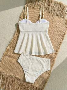 Travachic KIDS Travachic Tween Girl Tween Girl Textured Knit Apricot Halter Gold Shell Tankini Swimwear Set - Apricot - View 3