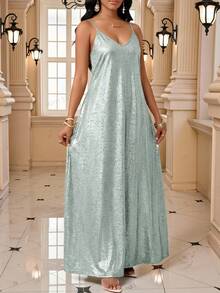 Fleurora Plus Size Solid Color Elegant Backless Camisole Dress, Suitable For Summer Festival Outfits Women Dresses Outfit Party Wedding Guest Clothes - Mint Green - View 3