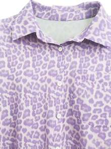 Franclia Women's Casual Loose Long Sleeve Shirt, Leopard Print Pattern, Minimalist Versatile For Autumn/Winter Daily Wear - Mauve Purple - View 4