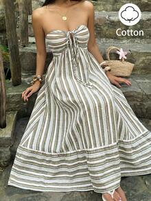 Sunnyshic Women's Strapless Halter Dress, Striped, Vacation Style, Spring/Summer - Multicolor - View 5