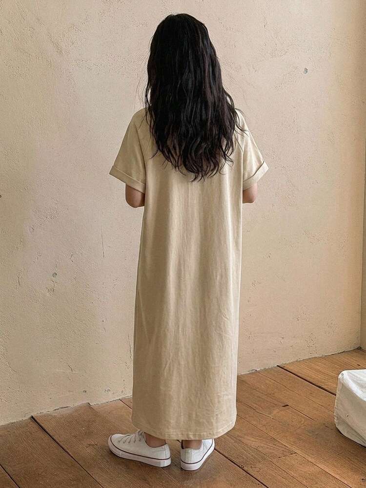 Tween Girl Embroidered Round Neck Short Sleeve Casual Dress, Suitable For Daily Outings And Trips