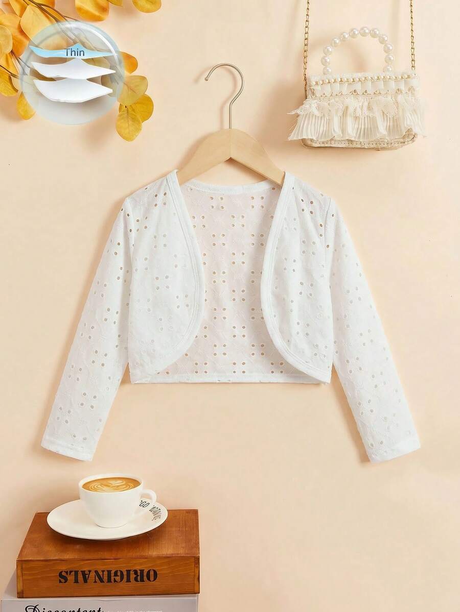 SHEIN Cardigan tricoté de couleur unie mignon et décontracté pour filles - Blanc - Voir 1