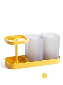 1Pc Couple Bathroom Storage Rack Multi Function Toothbrush Holder Wash Cup Stand Toiletry Organizer Household Bathroom Accessories Storage Shelf Suitable For Home Dormitory Hotel Restroom Couple Toiletries Arrangement Rack(Including Cups) - Multicolor - View 11