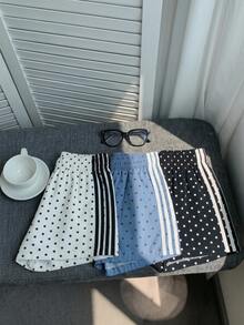 Comfortcana 3件組女款夏季圓點對比色腰部短褲套裝，適合運動、度假、畢業季、世界盃比賽日及其他場合，也適合夏季與度假穿著。圓點印花洋裝，圓形圓點圖案，Ducati圓點，夏季洋裝，適合日常通勤、約會、派對、秋冬/夏季、聖誕節、新年及其他場合。 - 彩色 - 查看 6