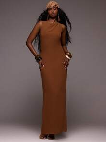 MUSERA Chiffon Open Back Boat Neck Maxi Dress With Trim Detailing Bohemian Boho Summer Vacation Festival Ibiza Elegant Y2k Trinket Coffee Brown - Rust Brown - View 2