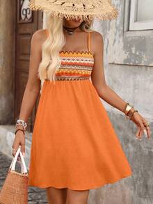 Brillora Women's Short Vacation Dress Cover Ups For Swimwear Beach Vacation Orange Summer Tropical - Orange - View 7