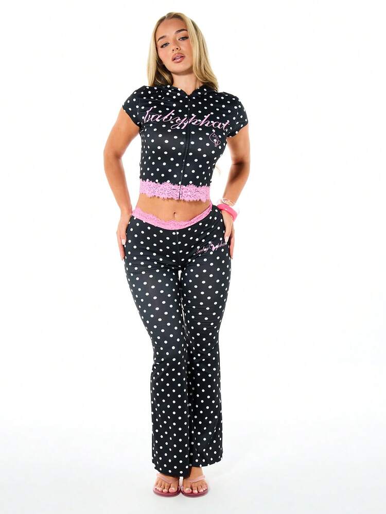 BABYPHAT LACE TRIM FLARE LEGGINGS IN SPOT PRINT