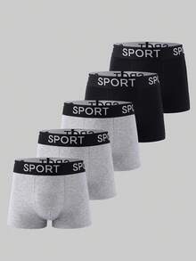 5 chiếc/gói Quần lót nam tuổi teen, kiểu dáng thể thao, có chữ in trên cạp quần, phù hợp mọi mùa - Nhiều màu - Xem 5