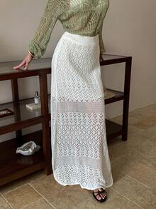 Yunfilé Women's Summer Hollow White Knit Skirt - White - View 6
