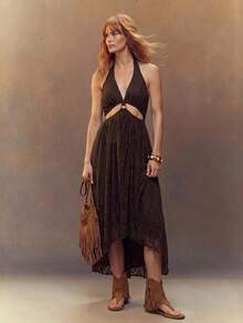 SHEIN Unity Women's Lace Cutout Backless Dress - Brown - View 6
