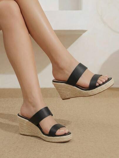Styleloop أحذية نسائية ذات كعب سميك وراحة تنفس، كعب إسفين من الحبل القنبي، أحذية صندل نسائية بسيطة للاستخدام اليومي والرحلات والعطلات، أجواء عطلة صيفية وأساسيات السفر