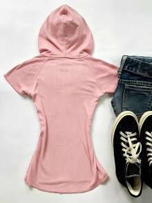 Glimmora Áo thun ngắn tay cổ Henley phong cách Y2K retro dành cho nữ, thích hợp cho mùa hè. - Hồng - Xem 2