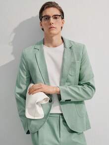 Manfinity CityGents Men's Solid Lapel Collar Casual Suit Set, Spring/Summer, Formal Formal - Green - View 7