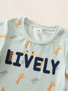 SHEIN 2pcs Baby Boy Casual Simple T-Shirt Set Suitable For Summer, Classic Cute Hand-Drawn Fairy Tale Animal World Pattern Print, Giraffe Pattern Print - Multicolor - View 4