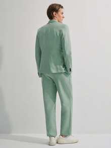 Manfinity CityGents Men's Solid Lapel Collar Casual Suit Set, Spring/Summer, Formal Formal - Green - View 2