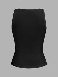 Slaydiva Tank Top Kasual Musim Panas Wanita Warna Hitam, Rompi Dasar Serbaguna dengan Kerah V Bergaris dan Bagian Belakang Model Racerback untuk Yoga, Olahraga, Pantai, Pesta, dan Pakaian Liburan - Hitam - View 2