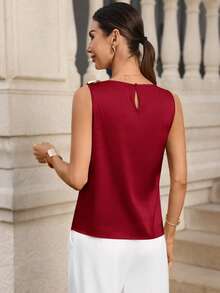 Editum Women's Regular Pleated Satin Sleeveless Blouse,Summer Top - Burgundy - View 2