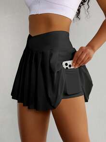 Sirith Tennis Skirt Golf Skorts High Waisted With Pockets Inner Shorts Wide Waistband For Athletic Skorts Sports Running Pickleball Athletic Skirt - Black - View 3