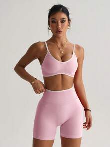 SHEIN Dewbera Women's Seamless Yoga Activewear Set - Pink - View 3