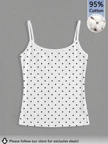 Tseoso 95% Baumwolle Schwarz & Weiß Polka Punkt Klassisch Elegant Damen Casual Slim-Fit Trägerhemd - Ganzjährig tragbar, süße Vintage Sommer Tops, Soft Girl & Clean Girl Y2K Retro Stil, vielseitig für Zuhause & Schule, Sport & Club Mode, Western Festival, süßes Date & Nachmittags-Tee Outfit, perfekt für Frühlings-/Sommerurlaub Reisen - Verschiedenfarbig - Übersicht 5