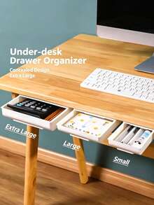 A Small Desk Organizer With A Hidden Drawer. This Multi-Functional Organizer Features A Large-Capacity Drawer To Keep Your Desk Tidy, Perfect For Storing Stationery, Makeup Tools, And Kitchen Supplies. - Grey - View 2