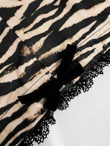 Maweii Pantalones de talla grande con estampado de cebra, cintura alta, ajustados, cómodos y transpirables con parches de encaje - Multicolor - Ver 7