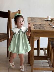 Babygirl Cute Summer Embroidered Floral Sleeveless Dress - Lime Green - View 4