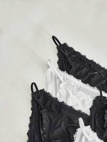 Lowkey Lull 5pcs/Pack Celana Dalam Wanita Tanpa Jahitan dengan Renda Kontras Warna Polos - MultiWarna - View 3