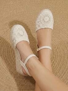 Styleloop Women's Shoes, Beige Woven Hemp Rope Straw Weave Heel Platform Sandals, Holiday Bohemian Wear - Beige - View 5