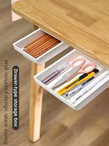 A Small Desk Organizer With A Hidden Drawer. This Multi-Functional Organizer Features A Large-Capacity Drawer To Keep Your Desk Tidy, Perfect For Storing Stationery, Makeup Tools, And Kitchen Supplies. - Grey - View 3