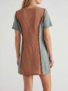 Bohemela Casual Knit Patchwork V-Neck Short Sleeve Mini Dress For Women,Summer Dresses For Women - Green - View 2