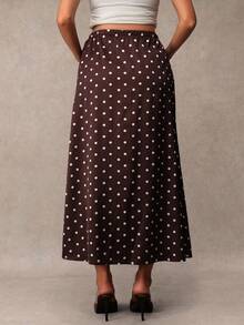 MaterniChic Maternity Bottoms Autumn Pregnant Versatile Polka Dot Print Adjustable Waist Maxi Skirt Baby Shower Fall Elegant - Brown - View 5