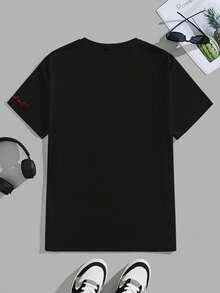 Manfinity EMRG Men's Casual Letter Print Round Neck Short Sleeve T-Shirt, Summer, Holiday - Black - View 3