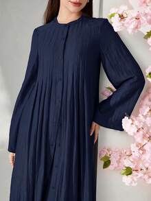 Veilorie New Pleated Loose Comfortable Casual Versatile Beach Vacation Flowy Elegant 2 Pieces Set - Navy Blue - View 3