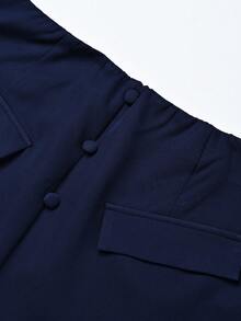 GlowEve CURVE Plus Size Women's Short Skirt, Front Center Button Closure, Elastic Waistband, Back Center Zipper Fall - Navy Blue - View 5