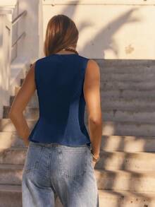 Aralina Winter / Summer Sleeveless Peplum Hem Shirt Suitable For Work Or The Office - Navy Blue - View 2