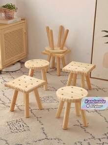 1pc Handmade Small Cookie Wooden Chair Multifunctional Stool For Bedroom Playroom Eating Reading Shoe Changing Christmas Stocking Fillers Holiday Gift Ideas Must Haves - Multicolor - View 2
