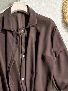 Oceva Blus Lengan Panjang Kasual Pantai Musim Panas untuk Wanita, Warna Polos, Kimono Kerah Terbuka untuk Liburan Pantai - Coklat - View 5
