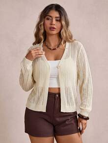 Freevana Lässiger Minimalismus | Damen V-Ausschnitt Einzelknopf transparenter gerippter Strick Cardigan - leichter langärmliger kurzer Pullover Sonnenschutz Cover-Up - Gänsegelb - Übersicht 6