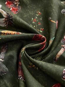 ROMWE Fairycore Summer Vacation Mushroom Moth Plant All-Over Print Halter Backless Mini Dress - Army Green - View 4