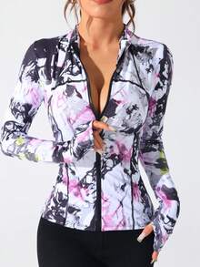 Exploreva Tie-Dye Zipper Front Fitted Sports Jacket - Multicolor - View 2