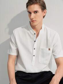 Manfinity CityGents Camisa de manga corta de unicolor y diseño sencillo para hombres, para salir, vacaciones - Blanco - Ver 7