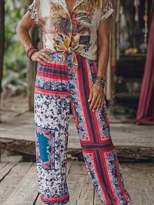 Zayélia Quần jogger nữ kiểu boho in hoa, cạp cao, thun co giãn, dáng rộng, thích hợp mặc đi nghỉ mát. - Nhiều màu - Xem 3