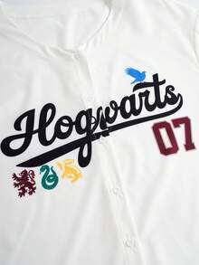 HARRY POTTER X SHEIN Women's Letter Pattern Short Sleeve Shirt, - White - View 10